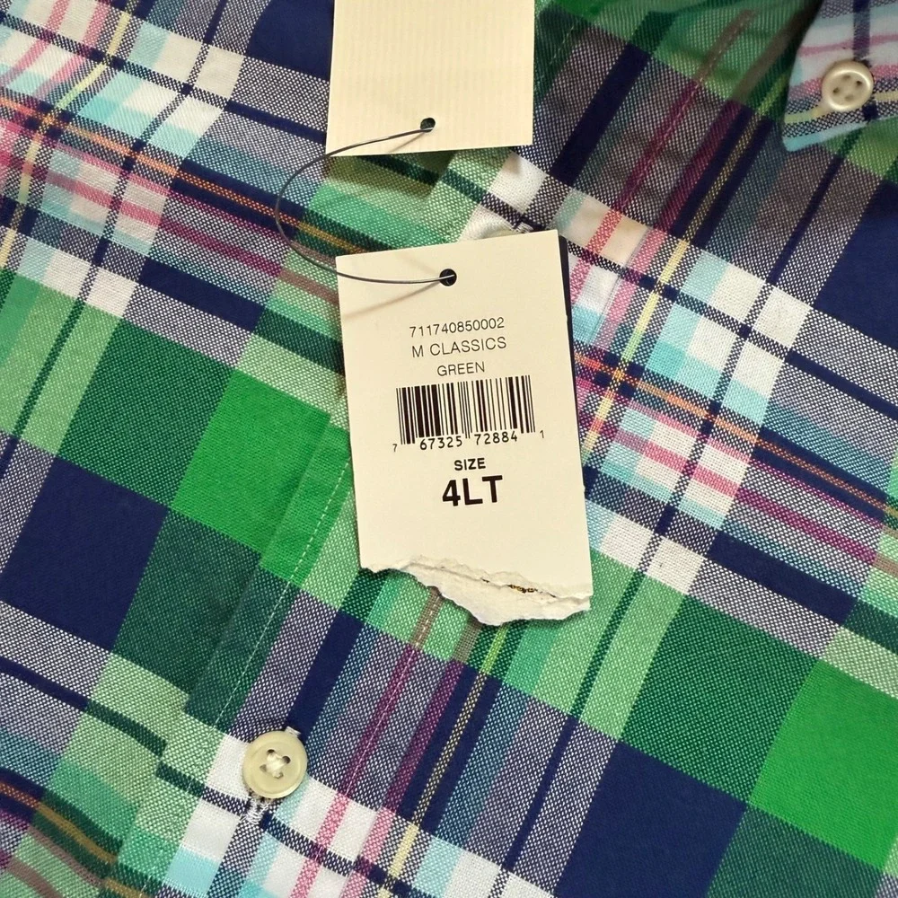 Polo Ralph Lauren Classic Fit Green Blue Plaid Workshirt Size 4XLT NWT‎